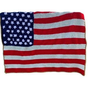 Vintage Afghan Quilt Throw Homemade Patriotic US Flag American Yacht Regatta